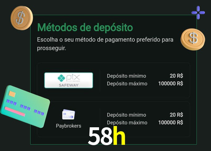 O cassino 58h oferece uma grande variedade de métodos de pagamento